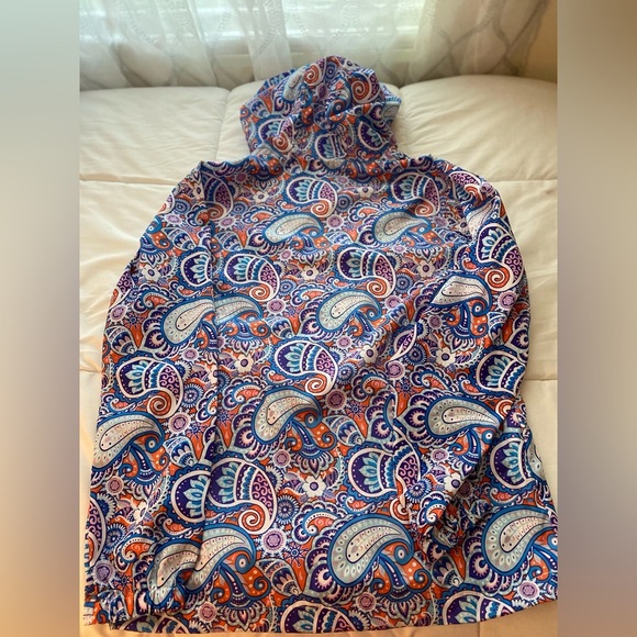 Simply Southern Size XL Paisley Rain Jacket Waterproof Fall Orange Blue Hooded - Picture 3 of 7